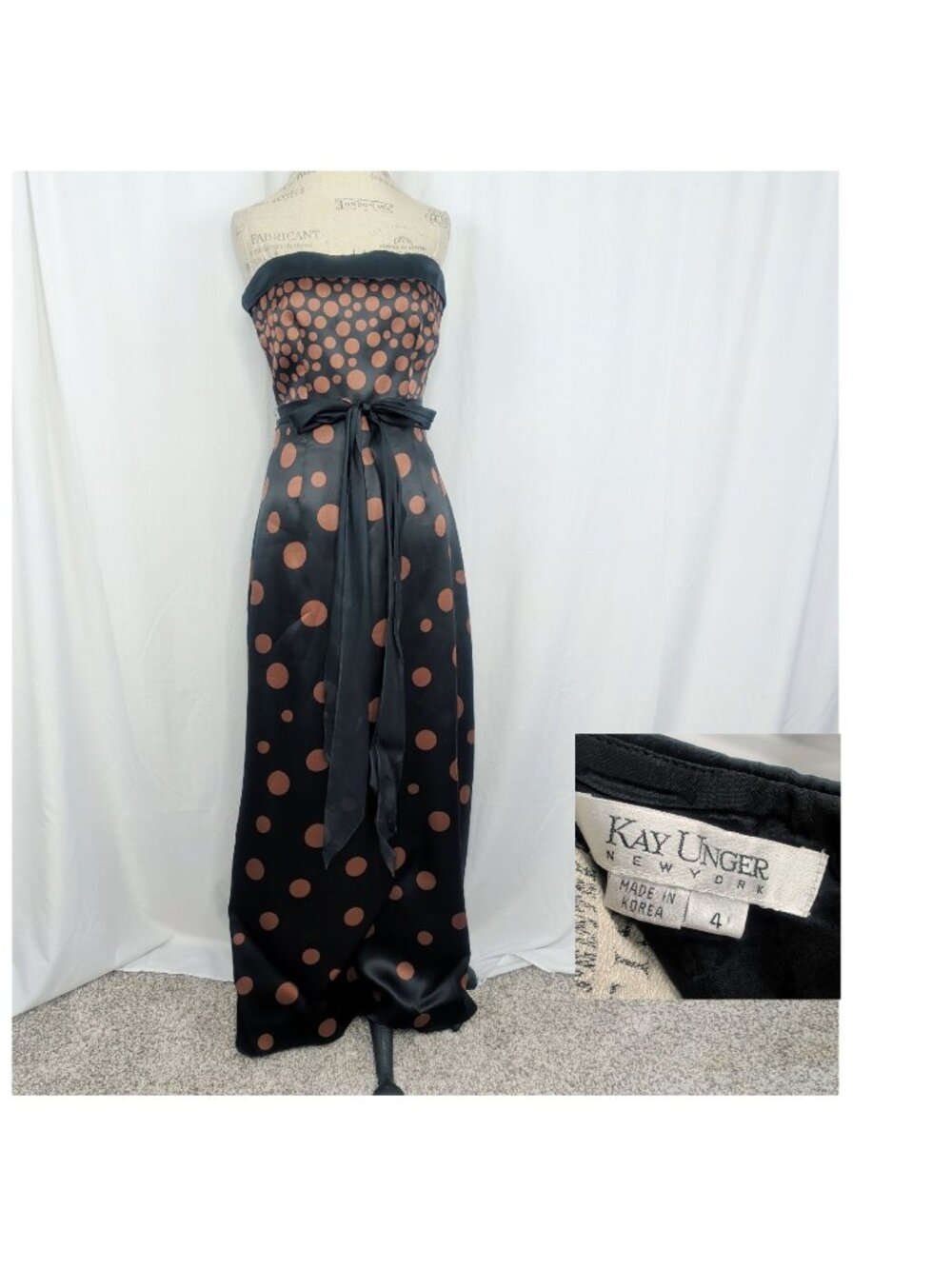 Kay Unger Formal Dress 2 X Small Polka Dot Organza Black